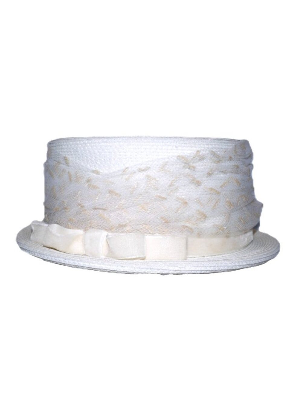 Vintage Marshall Field & Co white & beige women's spring summer woven hat 21"
